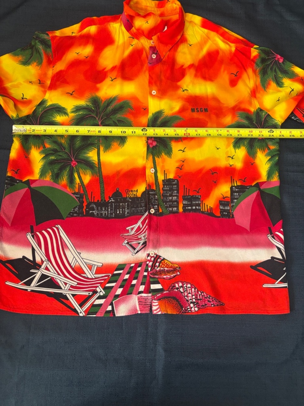 MSGM Red and Yellow Tropical Palm Print Button-Down Shirt - Picture 5 of 9